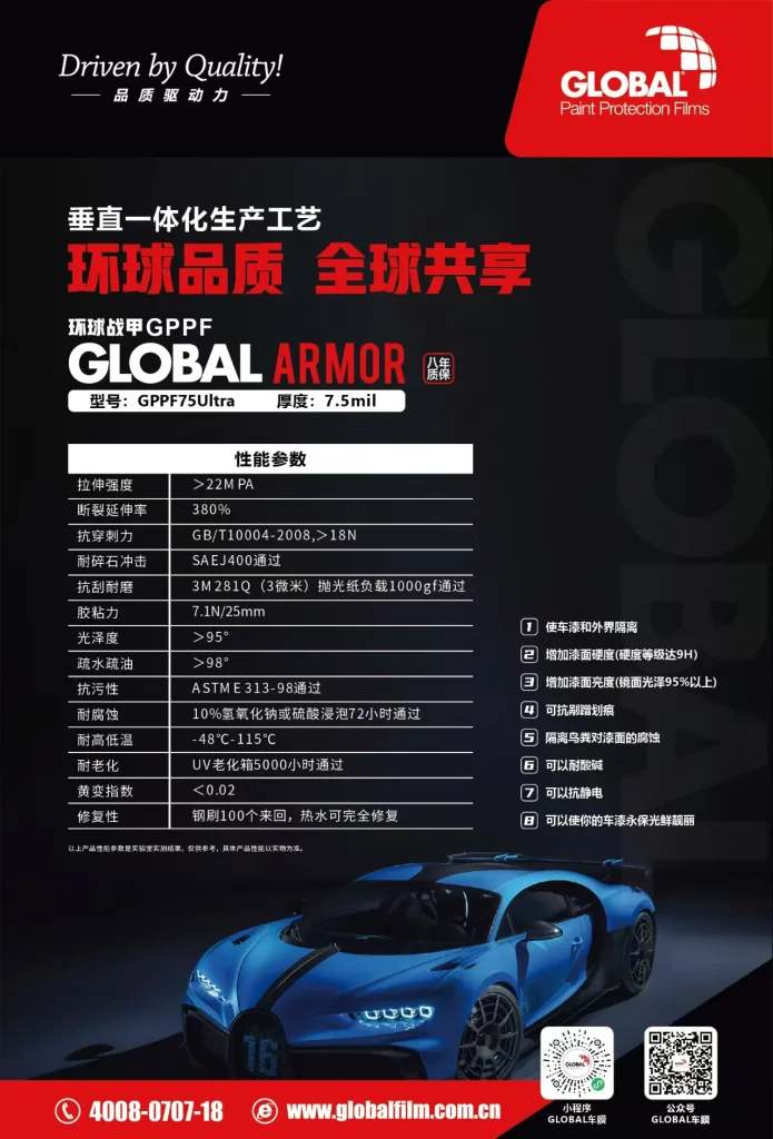 GPPF75Ultra漆面保护膜性能参数